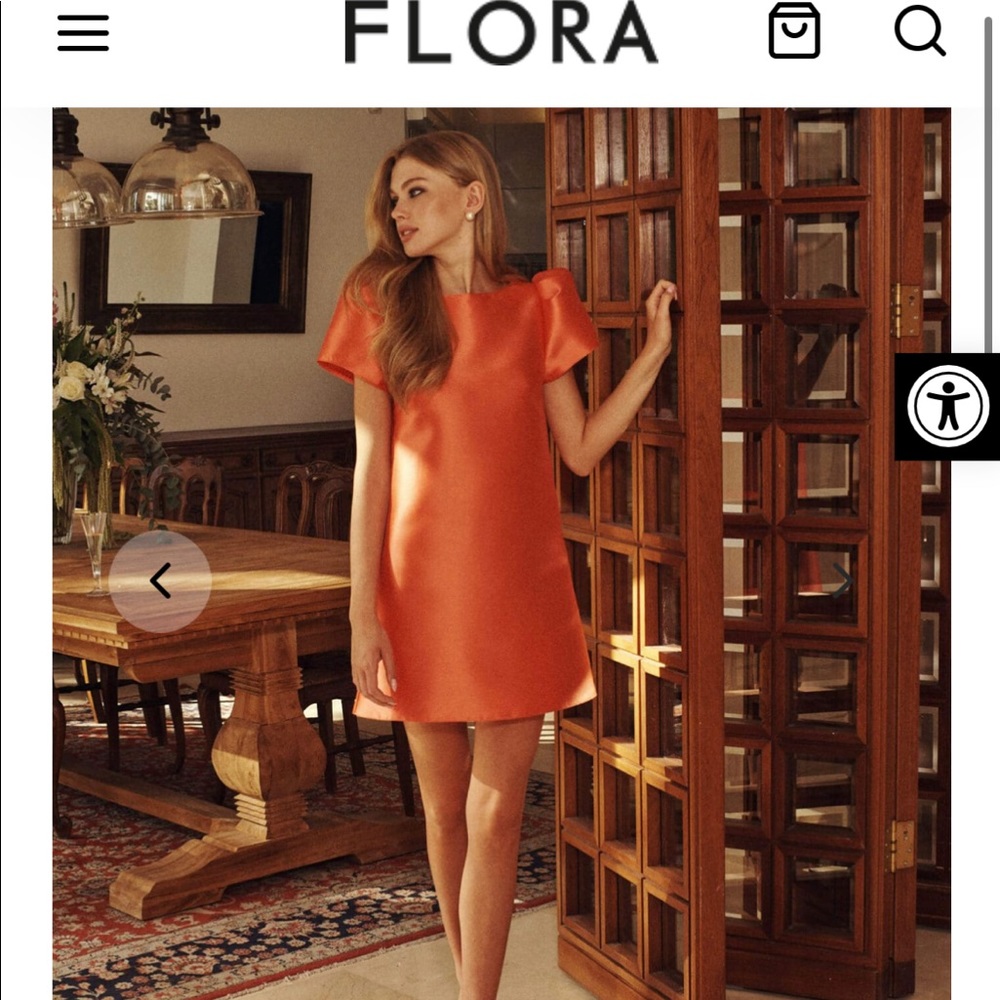 Bright coral silk shift dress by Flora size S